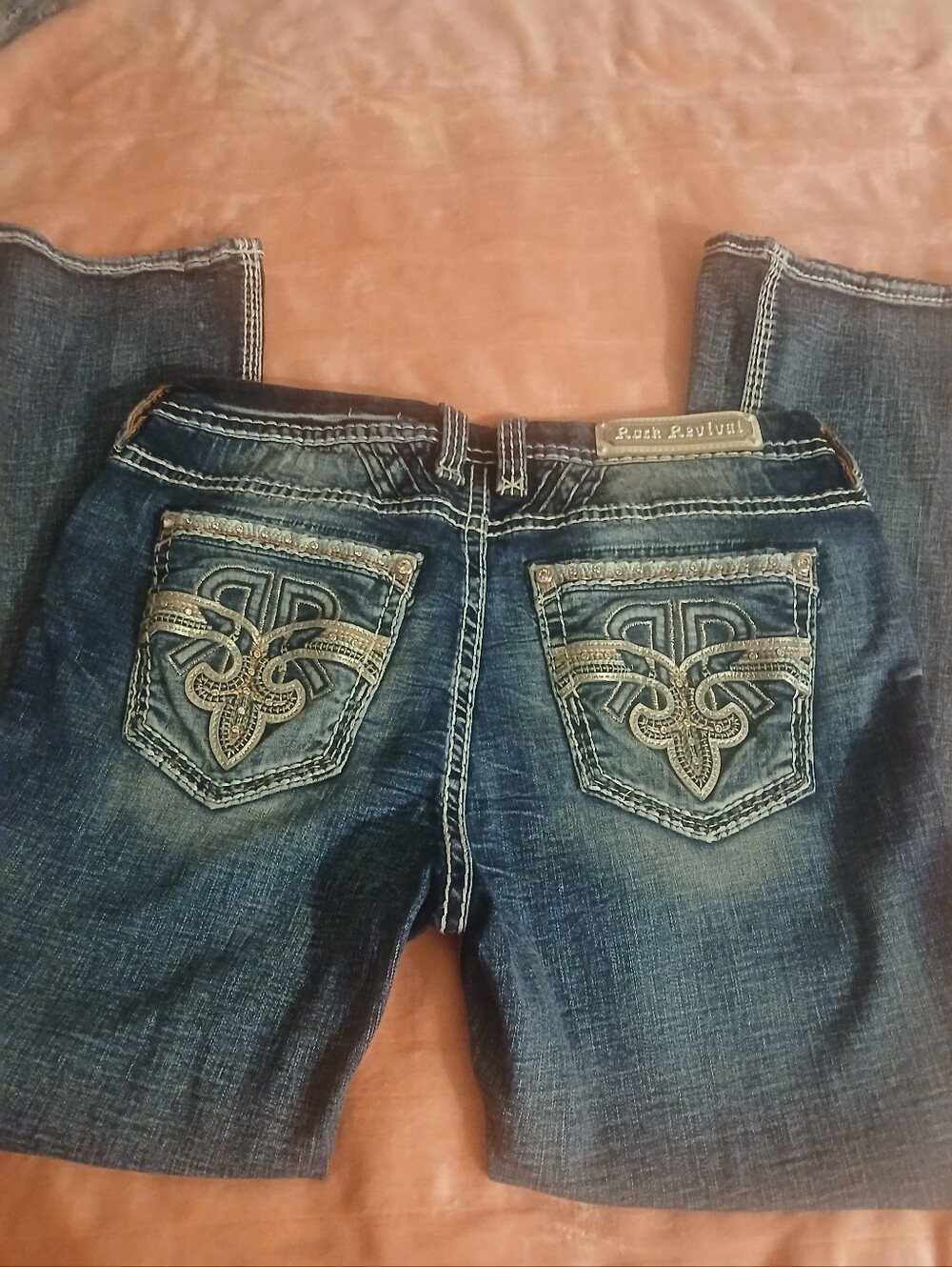 Rock Revival Dark Blue Denim Jeans with Embroidered Back Pockets